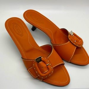 TOD’S Orange Buckle Sandals, Size 6 NWT